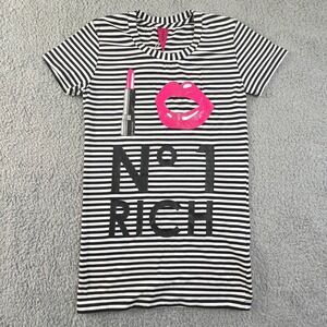 JOYRICH Slim T-Shirt Graphic Print Black & White Striped Women's Size XS VTG NWT